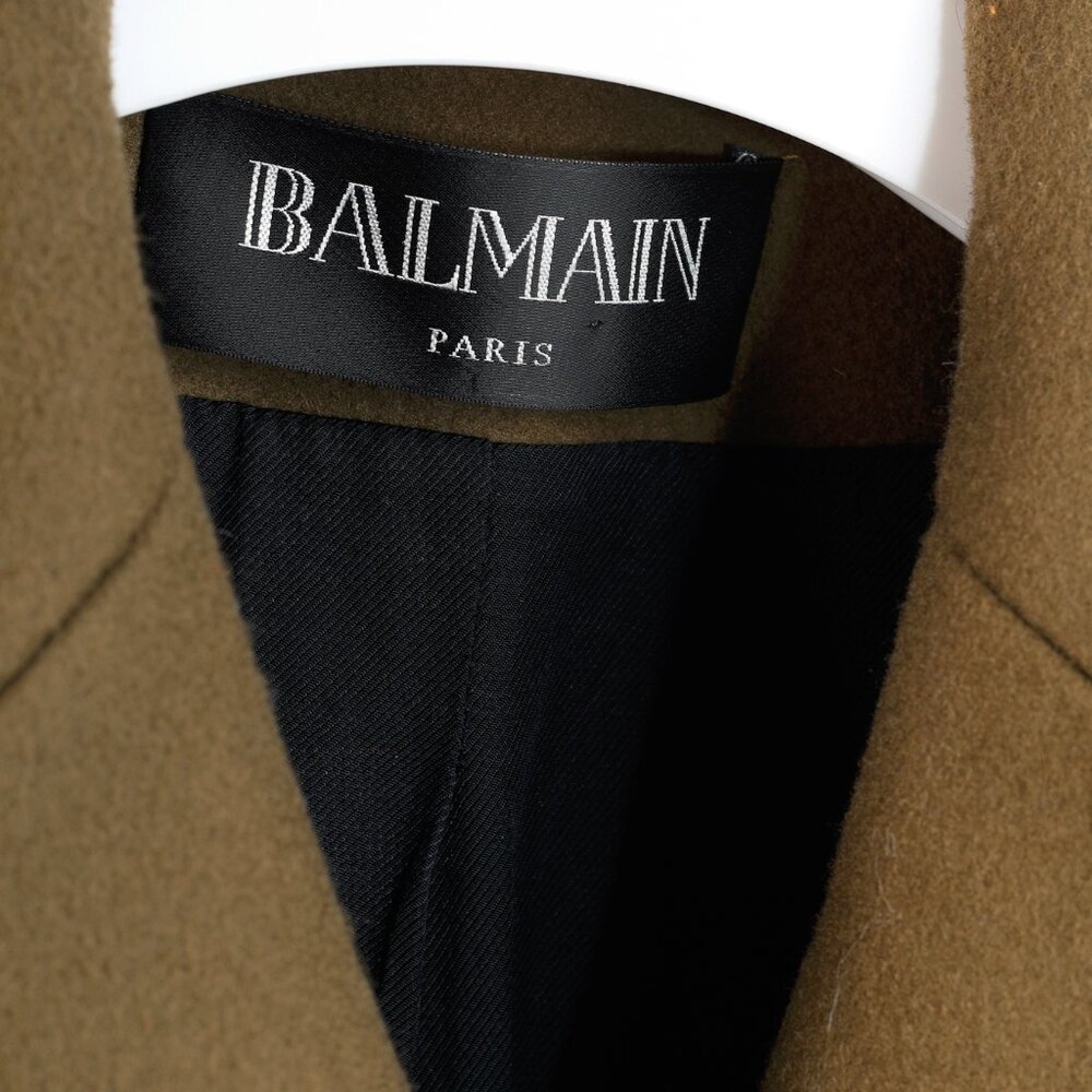 Balmain PF/14 Green Belted Double-Breasted Wool Trench Coat - Picture 12 of 14